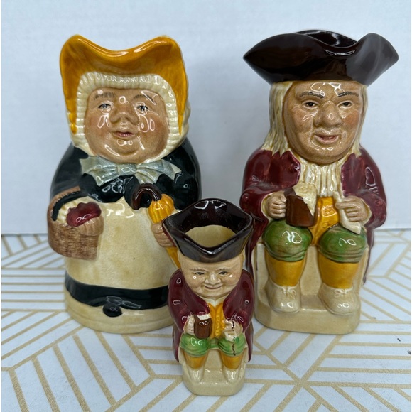 Vintage Toby Jugs Wood & Sons Mr. Philpot & Betsy w/ Jr Jug No.2 England Mugs - Picture 2 of 13